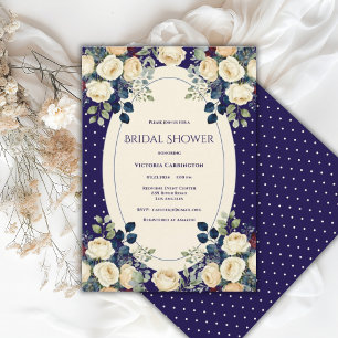Blue & Cream Polkadot Floral Elegant Bridal Shower Invitation