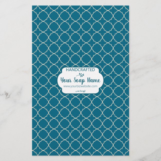 Blue & Cream Quatrefoil Design Soap Wrap Paper (Front)