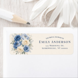 Blue & Cream Rose Floral Bridal Shower Address