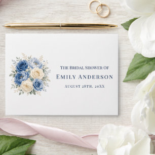 Blue & Cream Rose Floral Bridal Shower Envelope