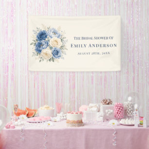 Blue & Cream Rose Floral Bridal Shower Welcome Banner