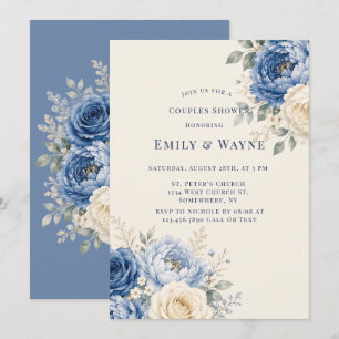 Blue & Cream Rose Floral Couples Shower Invitation