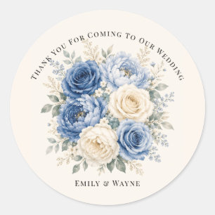 Blue & Cream Rose Floral Wedding Classic Round Sticker