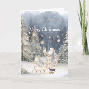Blue Cream Santa Snow Christmas Trees Card