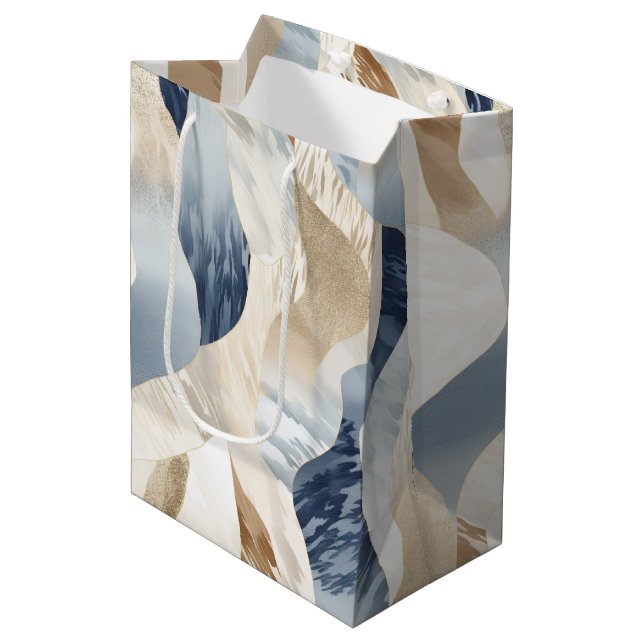 Blue Cream Sea Sand Abstract Medium Gift Bag (Front Angled)