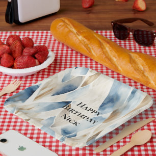 Blue Cream Sea Sand Ocean Serenity Birthday Paper Plate