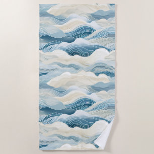 Blue Cream Sea Sand Ocean Waves Beach Towel