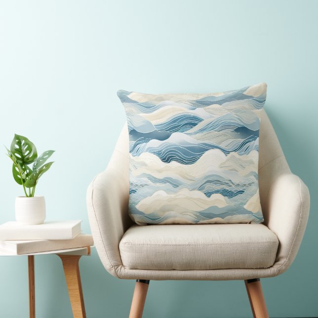 Blue Cream Sea Sand Ocean Waves Cushion (Chair)