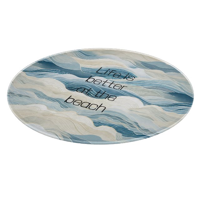 Blue Cream Sea Sand Ocean Waves Cutting Board (Corner)