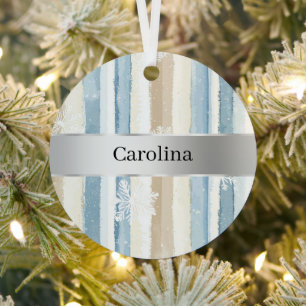 Blue Cream Snowflakes Silver Ribbon Christmas Metal Tree Decoration