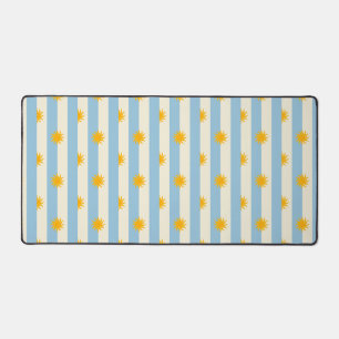 Blue Cream Stripe Gold Sunburst Desk Mat