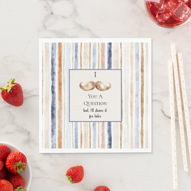 Blue Cream Stripes Moustache You A Question Napkin (Insitu)