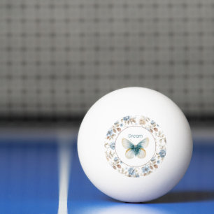 Blue Cream Tan Brown Flowers Butterfly Ping Pong Ball