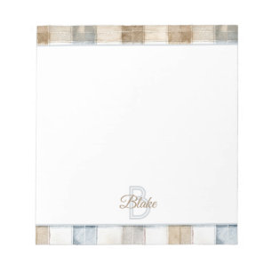 Blue Cream Tan Brown Stripes Name Initial Notepad