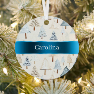 Blue Cream Trees Ribbon Christmas  Metal Tree Decoration