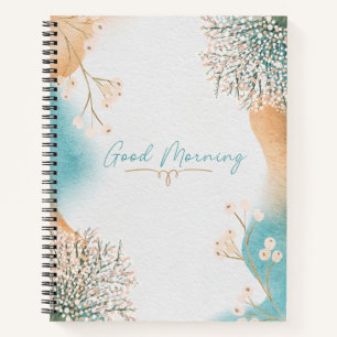 Blue Cream Watercolor Abstract Background Floral Notebook
