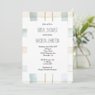 Blue Cream White Plaid Stripes Bridal Shower Invitation