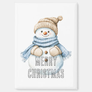 Blue Cream White Snowman Christmas Magnet