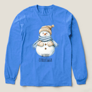 Blue Cream White Snowman Christmas Tri-Blend Shirt