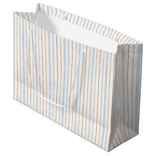 Blue Cream White Stripes Bridal Shower Large Gift Bag