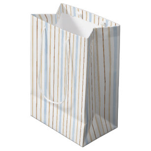Blue Cream White Stripes Bridal Shower Medium Gift Bag