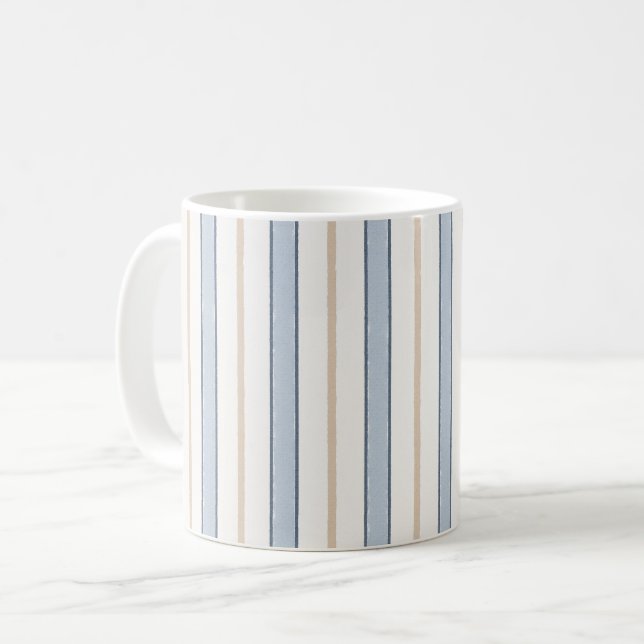 Blue Cream White Stripes Coffee Mug (Front Left)