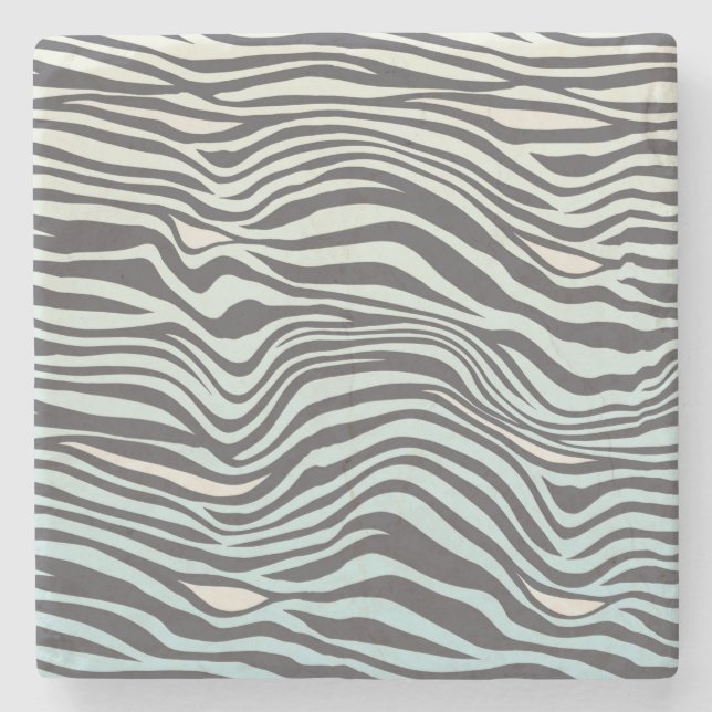 Blue Cream Zebra Print Ombre Stone Coaster (Front)