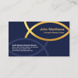 Blue Creative Gold Ichthus Fish Christian Ministry Business Card