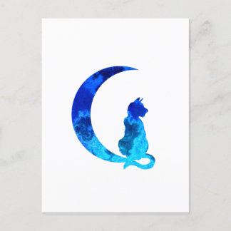 Blue Crescent Moon and Cat Postcard