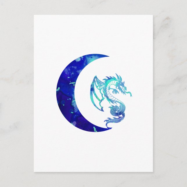 Blue Crescent Moon and Dragon Postcard (Front)
