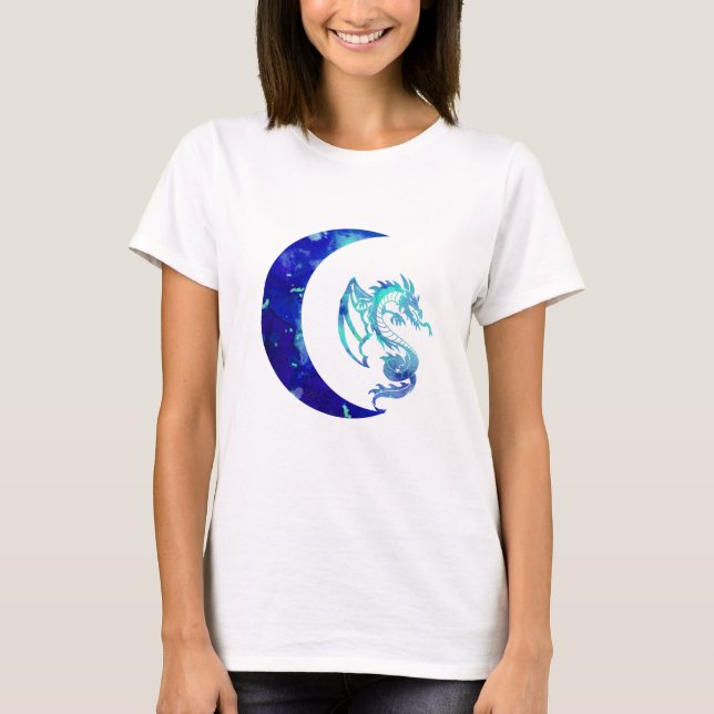 Blue Crescent Moon and Dragon T-Shirt (Front)