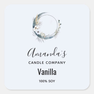 Blue Crescent Moon Candle Business Square Sticker