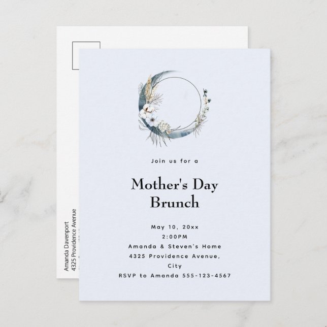 Blue Crescent Moon  Mother's Day Brunch Invitation Postcard (Front/Back)