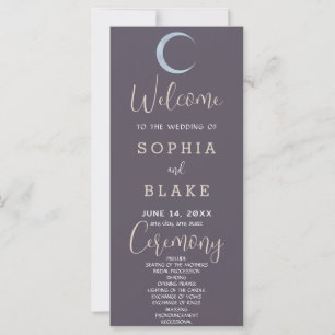 Blue Crescent Moon Smoke Grey Wedding Program