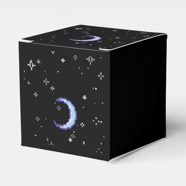 Blue Crescent Moon With Stars Pixel Art Favour Box (Front Side)
