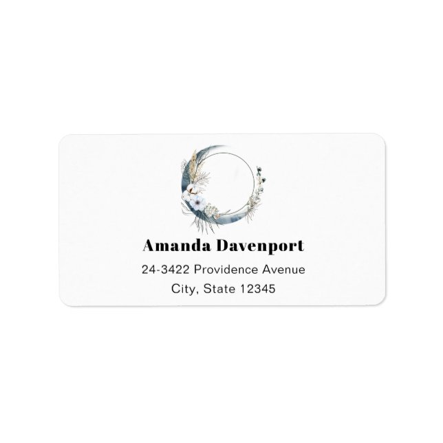 Blue Crescent Moon with White Flowers Address Label (Front)