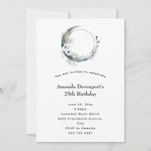 Blue Crescent Moon with White Flowers Birthday