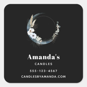 Blue Crescent Moon with White Flowers Business Square Sticker