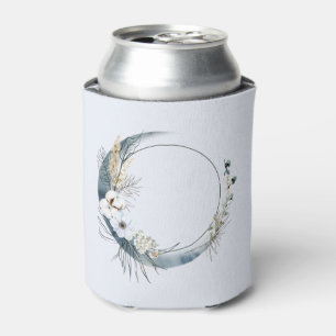 Blue Crescent Moon with White Flowers Can Cooler
