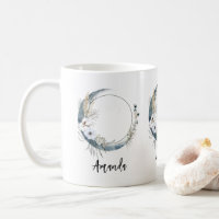 Blue Crescent Moon with White Flowers