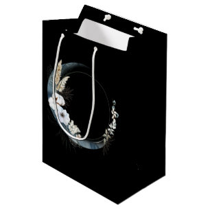 Blue Crescent Moon with White Flowers Medium Gift Bag