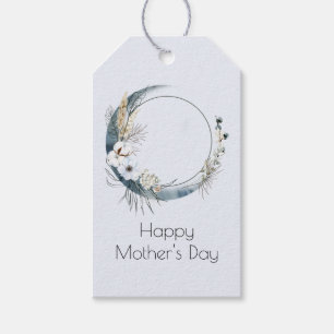 Blue Crescent Moon with White Flowers Mother's Day Gift Tags