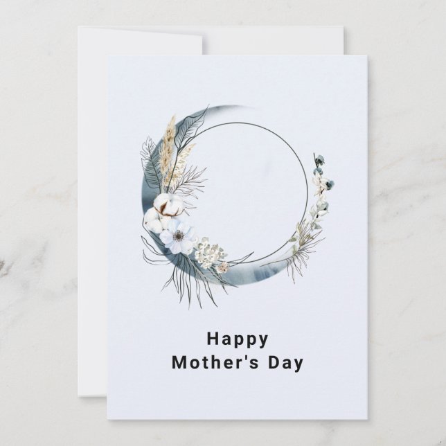 Blue Crescent Moon with White Flowers Mother's Day Holiday Card (Front)