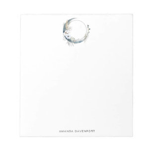 Blue Crescent Moon with White Flowers Notepad