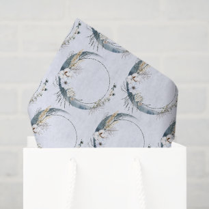 Blue Crescent Moon with White Flowers Pattern Tissue Paper