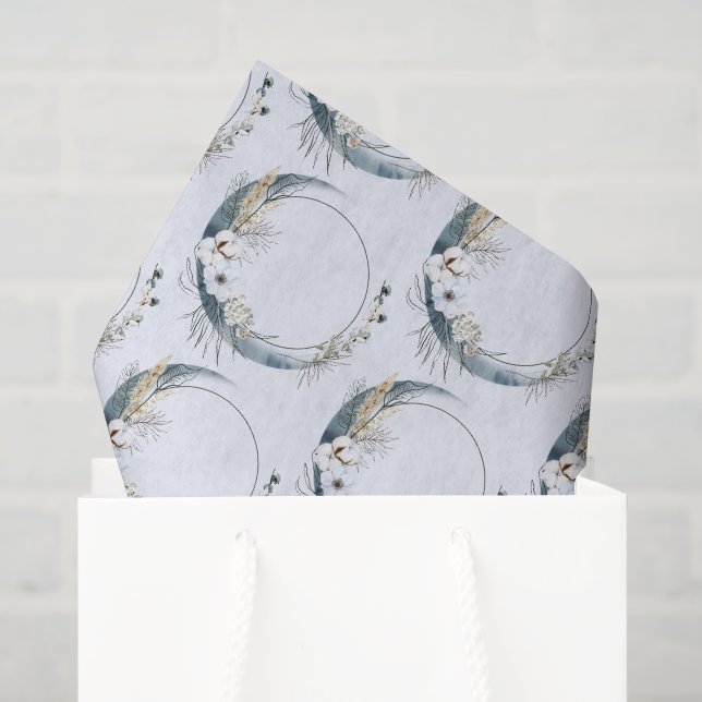 Blue Crescent Moon with White Flowers Pattern Tissue Paper (Gift Bag)
