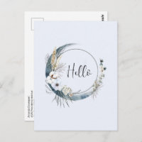 Blue Crescent Moon with White Flowers