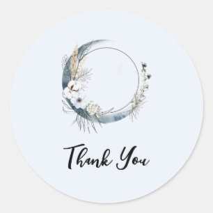 Blue Crescent Moon with White Flowers Thank You Classic Round Sticker