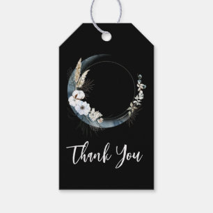 Blue Crescent Moon with White Flowers Thank You Gift Tags