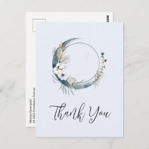 Blue Crescent Moon with White Flowers Thank You Postcard